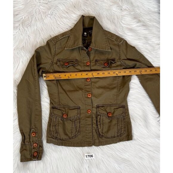 Element Military Shirt Shacket Women's XS Green Solid Long Pockets Twill Safari - Picture 6 of 10